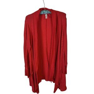 Cacique Open Front Long Sleeve Cardigan Sweater Red Size 14/16 XL Pockets